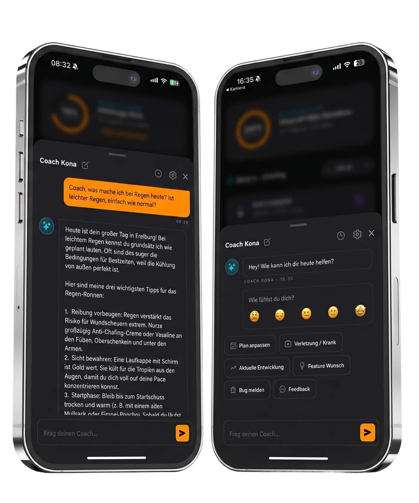 Coach Chat mit Plan-Kontrolle und Quick Actions