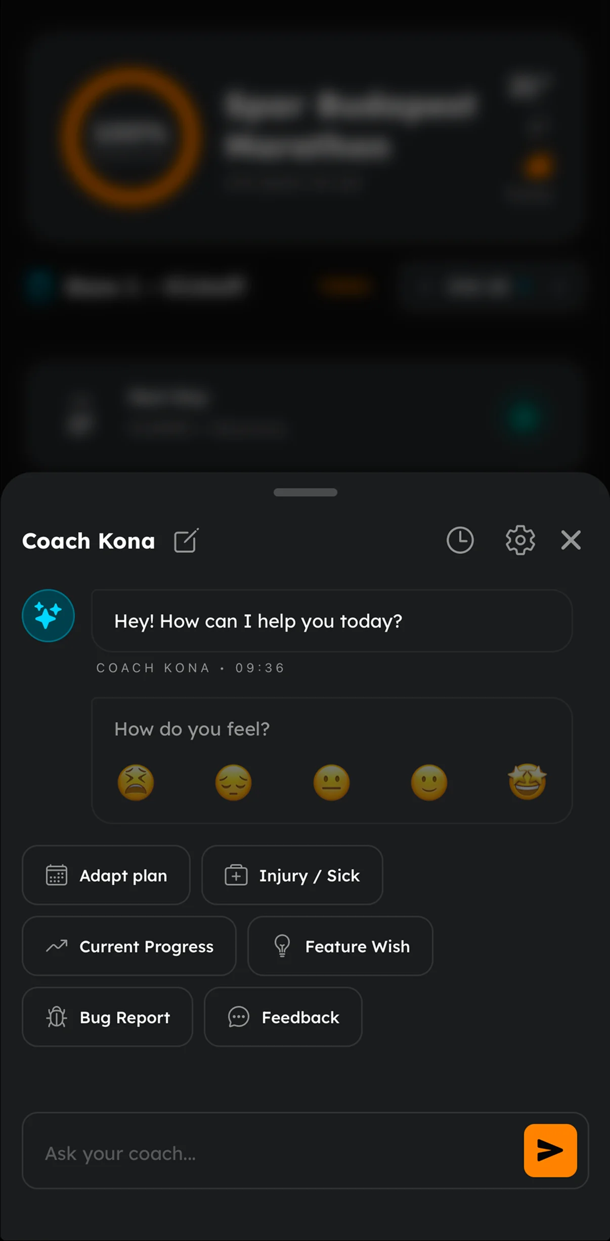 Coach Kona chat with quick actions