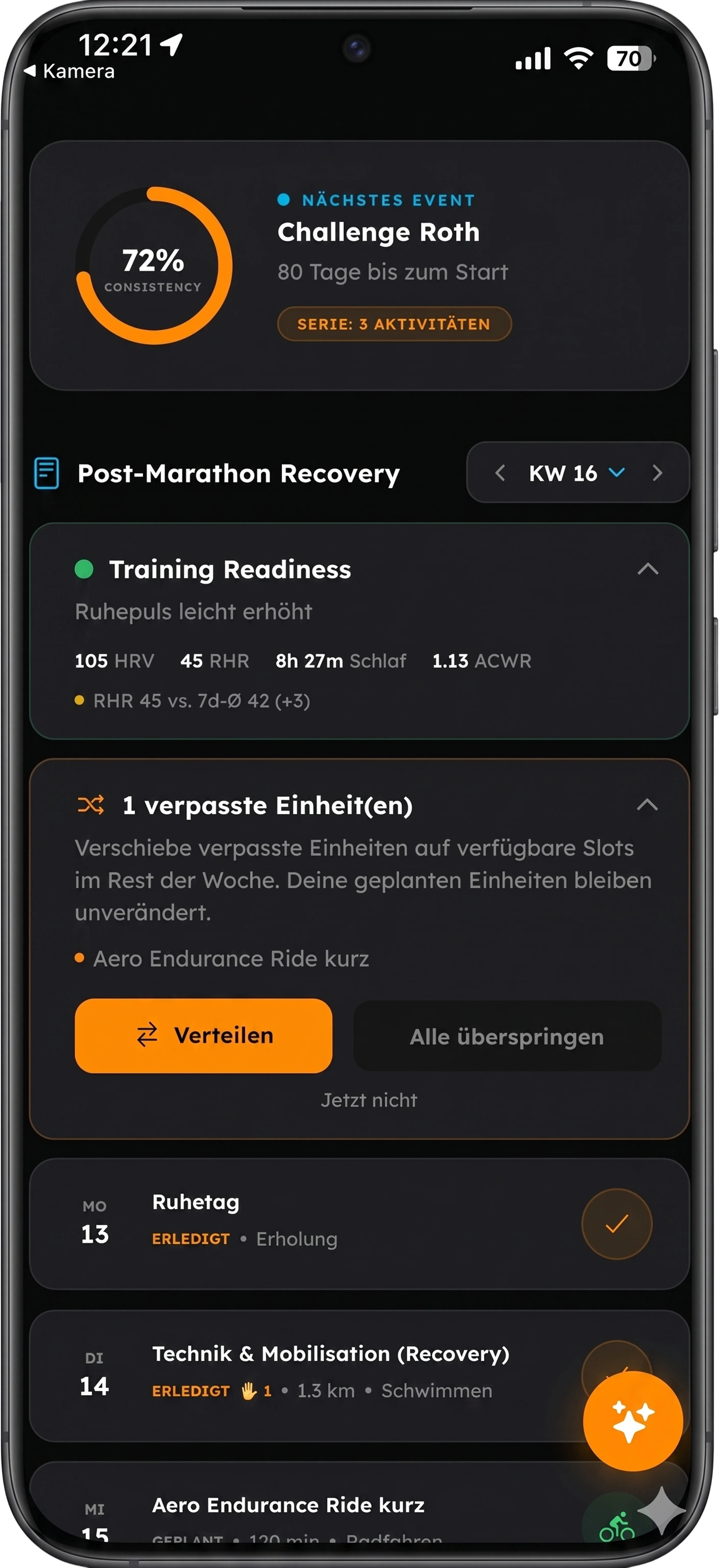 Race Mind App &ndash; Wochenplan mit Trainings&uuml;bersicht